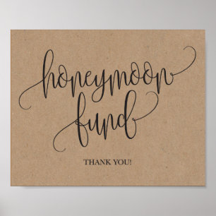 Rustic Kraft Honeymoon Fund Wedding Sign Poster
