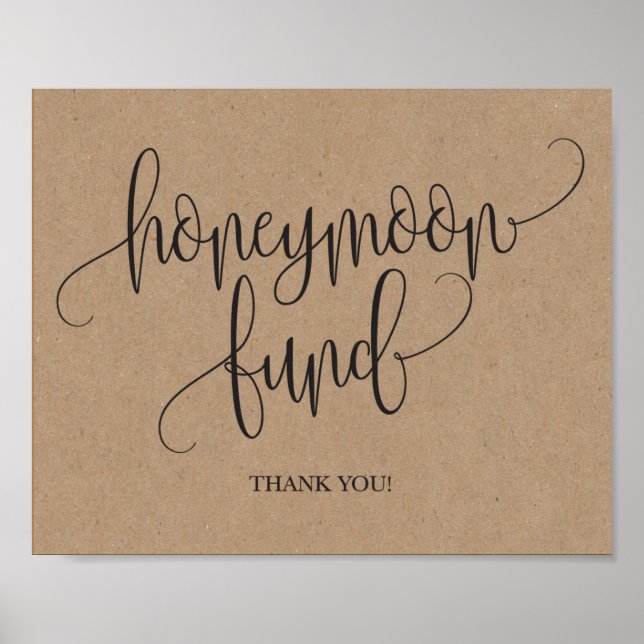 Rustic Kraft Honeymoon Fund Wedding Sign Poster (Vorne)