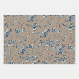Rustic Kraft Hübsch Dusty Blue Small Flower Garden Geschenkpapier Set