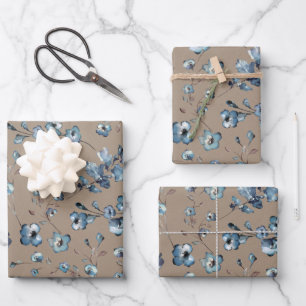Rustic Kraft Hübsch Dusty Blue Small Flower Garden Geschenkpapier Set