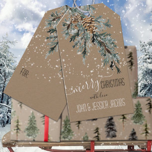 Rustic Kraft Juniper Bough & Cones Frohe Weihnacht Geschenkanhänger