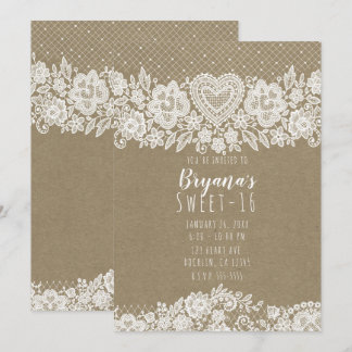 Rustic Kraft Lace Bauernhof Sweet 16 Birthday Einladung
