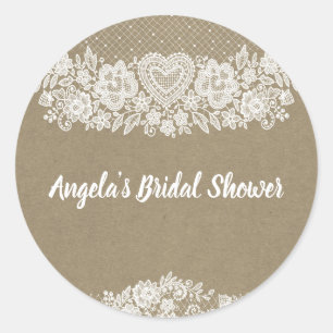 Rustic Kraft & Lace Farmhouse Barn Chic Runder Aufkleber