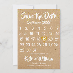 Rustic Kraft Liebe Herzkalender Save the Date