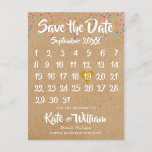 Rustic Kraft Liebe Herzkalender Save the Date Ankündigungspostkarte