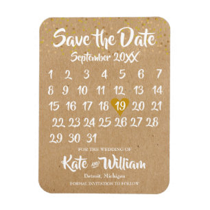 Rustic Kraft Liebe Herzkalender Save the Date Magnet