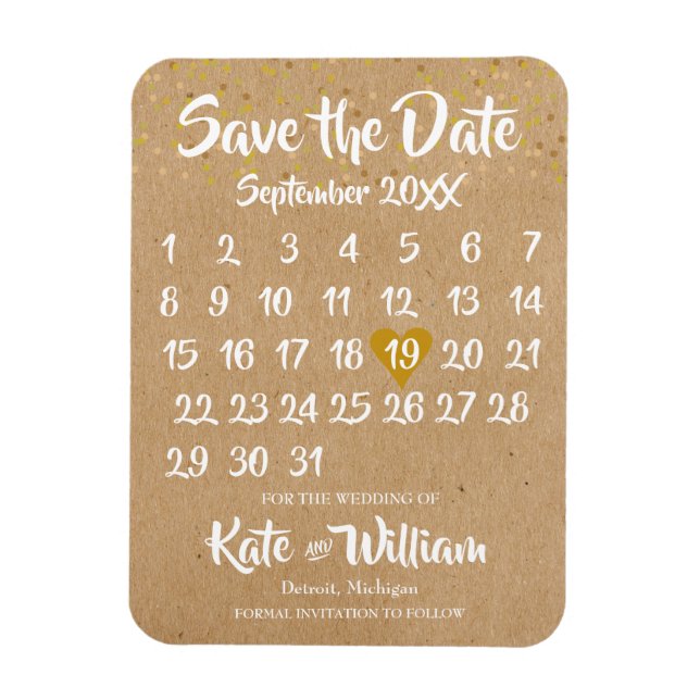 Rustic Kraft Liebe Herzkalender Save the Date Magnet (Vertikal)