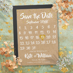 Rustic Kraft Liebe Herzkalender Save the Date Magneteinladung