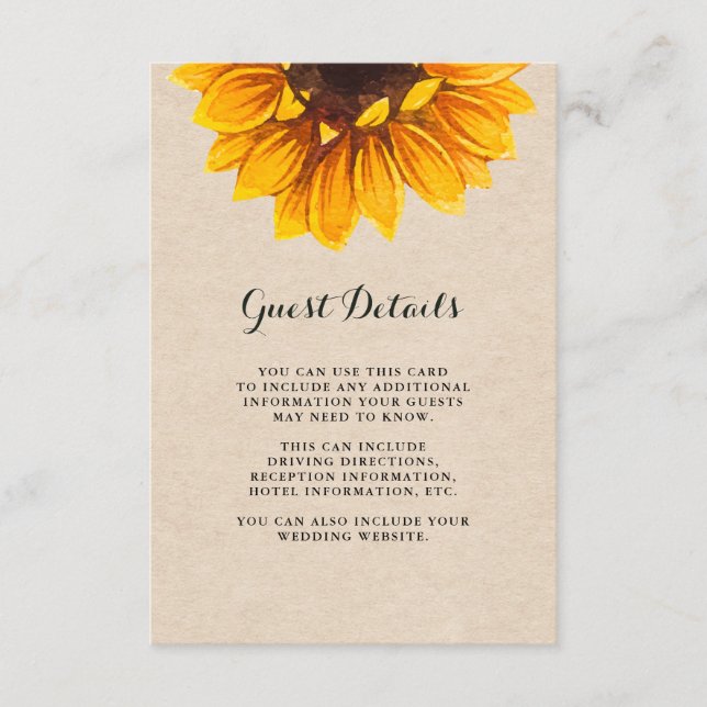 Rustic Kraft Look mit Blume Guest Details Begleitkarte (Vorderseite)