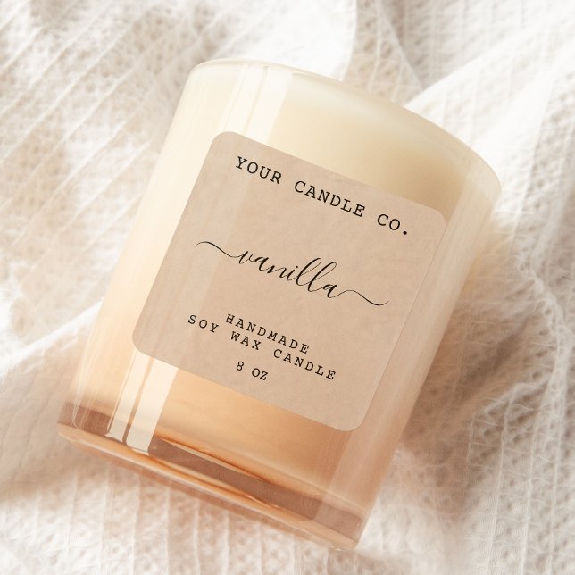 Rustic Kraft Minimalistisch Candle Label Quadratischer Aufkleber (Von Creator hochgeladen)