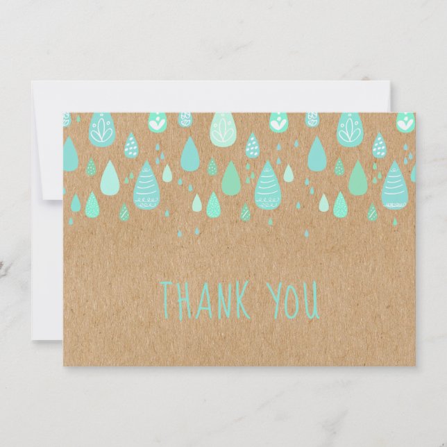 Rustic Kraft Mint Green Raindrops Skript Vielen Da Dankeskarte (Vorderseite)