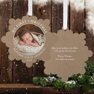 Rustic Kraft My First Christmas Foto Ornament Karte