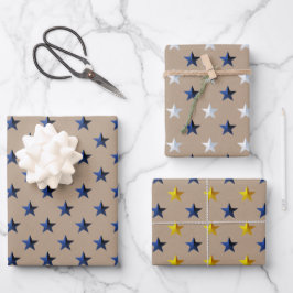 Rustic Kraft Navy Gold Silver Stars Weihnachten Geschenkpapier Set
