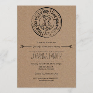 Rustic Kraft Paper Baby Boy Teddy Bear Baby Dusche Einladung