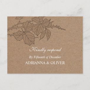Rustic Kraft Paper Blätter Muster Wedding RSVP Einladungspostkarte