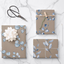 Rustic Kraft Paper Blue Eucalyptus Sprigs Geschenkpapier Set