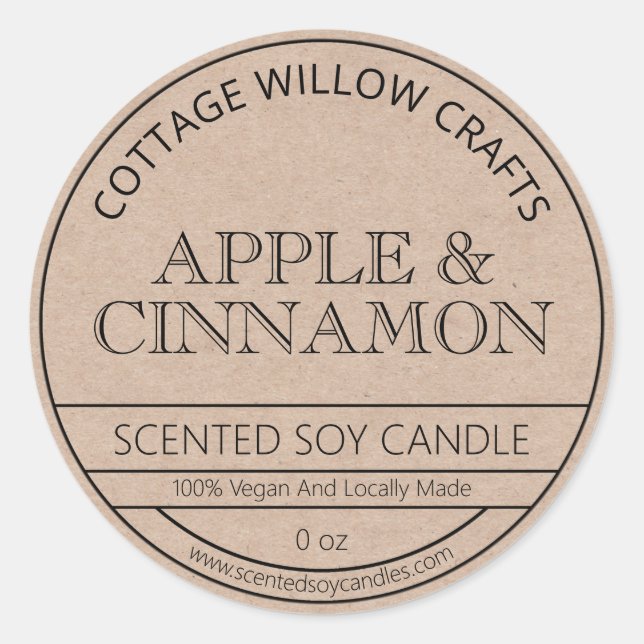 Rustic Kraft Paper Brown Soy Candle Labels Runder Aufkleber (Vorderseite)