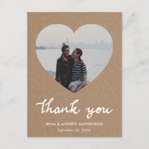 Rustic Kraft Paper Danke Script Heart Foto Postkarte