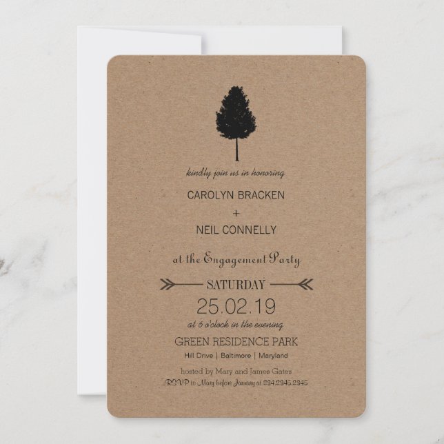 Rustic Kraft Paper Forest Tree Engagement Party Einladung (Vorderseite)