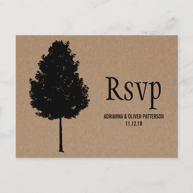 Rustic Kraft Paper Forest Tree Wedding RSVP Einladungspostkarte (Vorderseite)