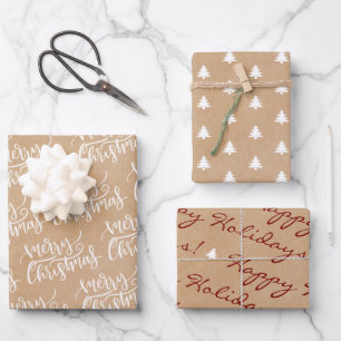 Rustic Kraft Paper Frohe Weihnachtsfeiertage Geschenkpapier Set