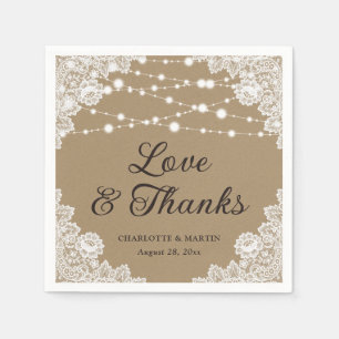 Rustic Kraft Paper Lace Liebe and Danke Wedding Serviette