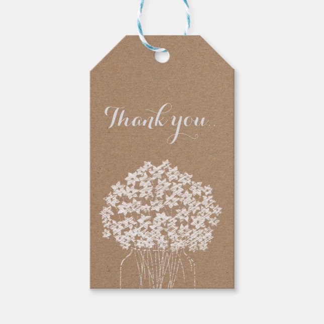 Rustic Kraft Paper Mason Jar Floral Wedding Geschenkanhänger (Vorderseite)