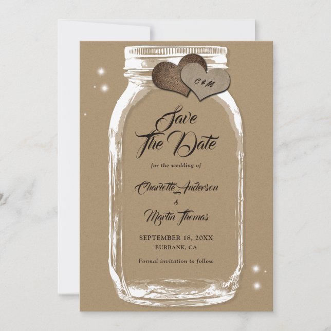 Rustic Kraft Paper Mason Jar Wedding Save The Date (Vorderseite)