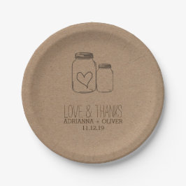Rustic Kraft Paper Mason Jars Heart Wedding Pappteller