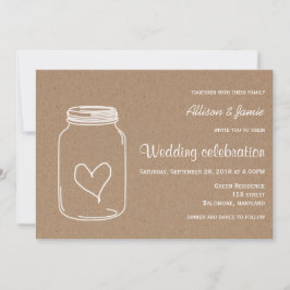 Rustic Kraft Paper Masonjar Heart Country Wedding Einladung