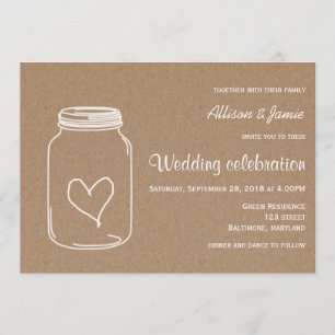 Rustic Kraft Paper Masonjar Heart Country Wedding Einladung