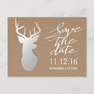 Rustic Kraft Paper Silver Antler Save the Date Ankündigungspostkarte