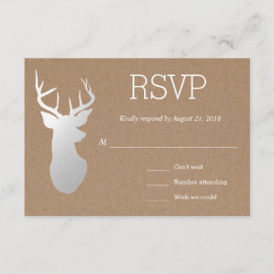 Rustic Kraft Paper Silver Antler Wedding RSVP Karte