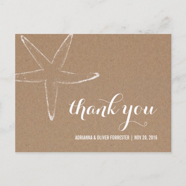 Rustic Kraft Paper Starfish Nautical Wedding Postkarte (Vorderseite)