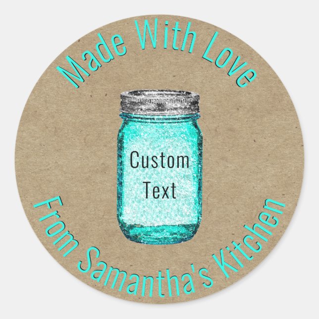 Rustic Kraft Papier Küche Mason Jar Custom Text Runder Aufkleber (Vorderseite)