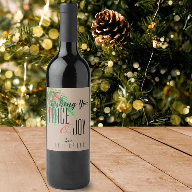 Rustic Kraft Peace and Joy Mistletoe Christmas Weinetikett (Rustic Kraft Peace And Joy Mistletoe Christmas Wine Label)