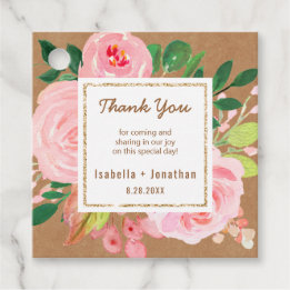 Rustic Kraft Pink Peonies Floral Wedding Vielen Da Geschenkanhänger
