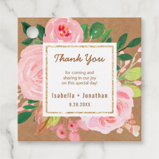 Rustic Kraft Pink Peonies Floral Wedding Vielen Da Geschenkanhänger
