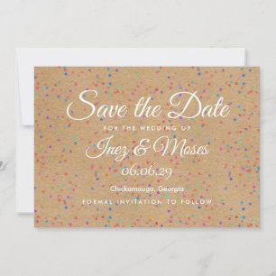 Rustic Kraft Rainbow Confetti Save the Date Einladung