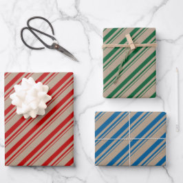 Rustic Kraft Red Green Candy Stripes Geschenkpapier Set