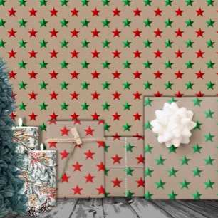 Rustic Kraft Red Green Stars Weihnachtsfeiertag Geschenkpapier Set