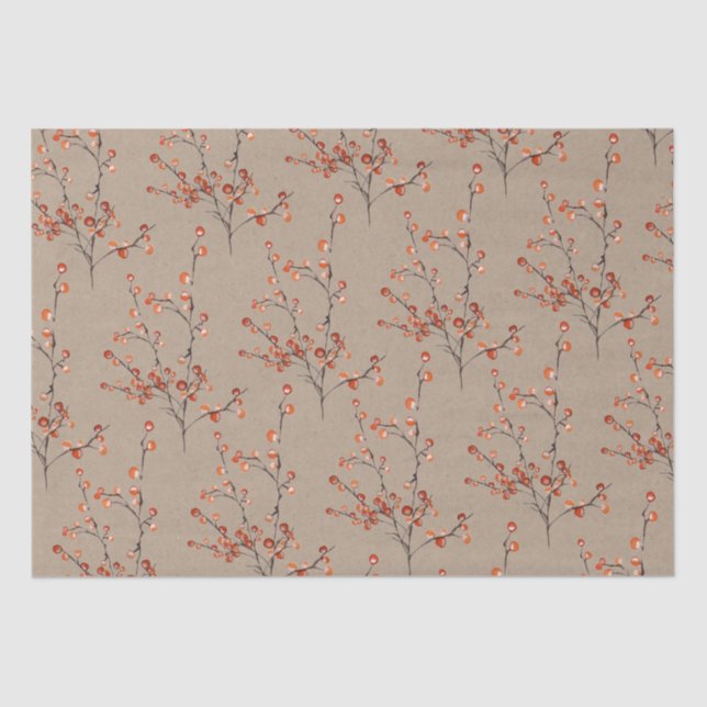 Rustic Kraft Red Ilex Berry Branches Seidenpapier (Vorderseite)