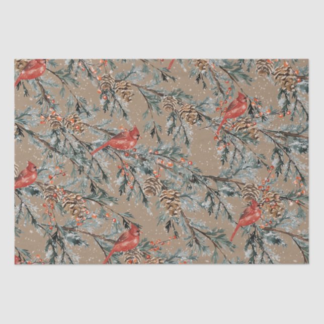 Rustic Kraft Red Kardinal Juniper Branches Berries Seidenpapier (Vorderseite)