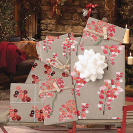 Rustic Kraft Red Winter Berries Geschenkpapier Set