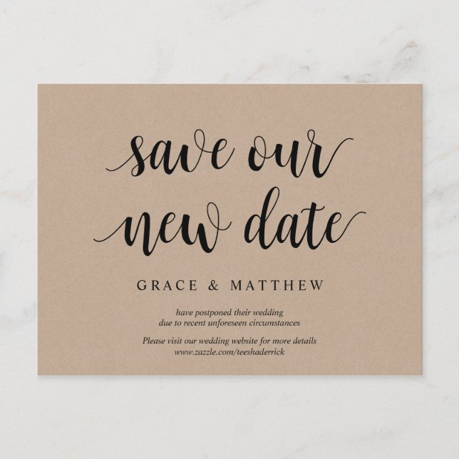 Rustic Kraft, Rett unser neues Datum, Hochzeit ver Postkarte (Vorderseite)
