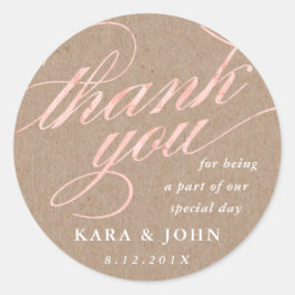 Rustic Kraft & Rose Gold Script Vielen Dank Runder Aufkleber