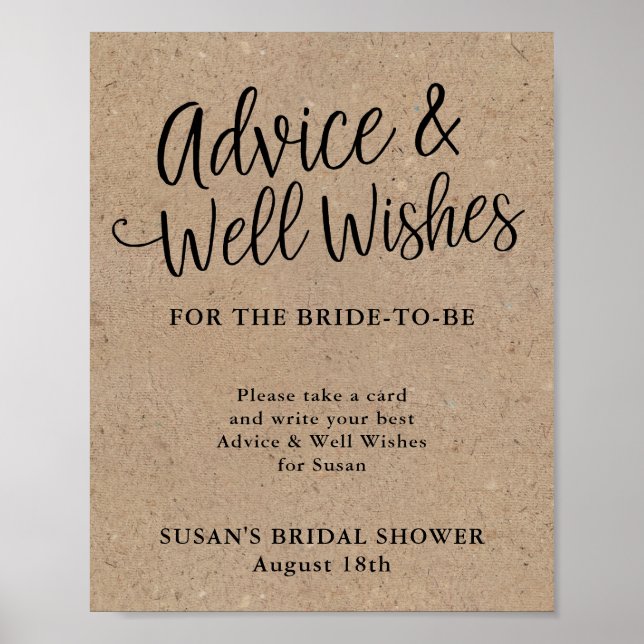Rustic Kraft Script Brautparty Advisor & Wishings Poster (Vorne)