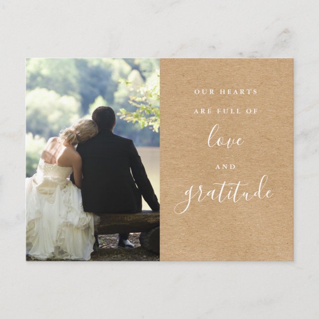 Rustic Kraft Script Foto Hochzeit Vielen Dank Postkarte (Vorderseite)