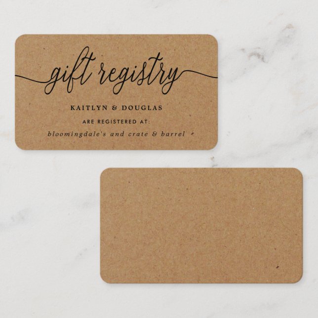 Rustic Kraft Script Gift Registry Begleitkarte (Vorne/Hinten)