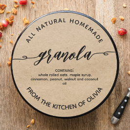 Rustic kraft Script Homemade Granola Label Runder Aufkleber